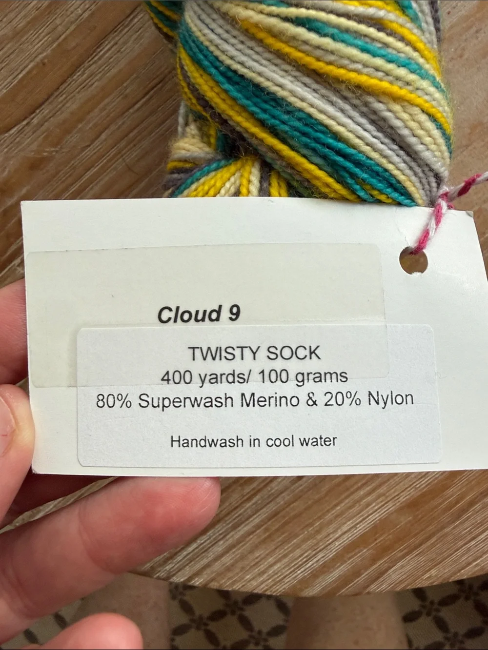 Hand-Dyed Multi Color Sock Yarn - Yellow, Teal, Gray, Cream